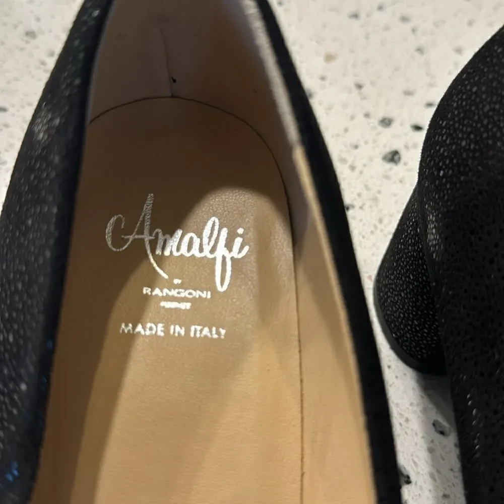 Amalfi by Rangoni Firenzie Black Leather Block Heel Pumps Made in Italy Size 12M
